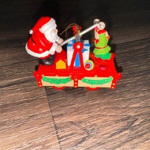 Vintage 1991 National Rennoc Santa W/ Elf On Handcar Train W/ Presents  Ornament